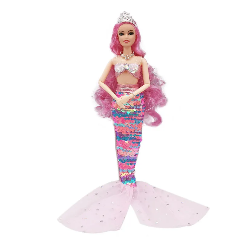 11 Inch Mermaid Doll Full Set Multi Joints Movable 30cm Height Doll with Sequin Skirt Suit Girls Dress Up Toys