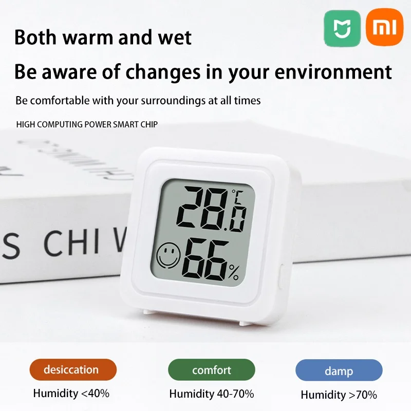 Sakelar Higrometer Termometer Digital LCD Mini Xiaomi ° F/ ° C Pengukur Sensor Pengukur Kelembapan Suhu Magnetik Ruangan Dalam Ruangan 4 Buah
