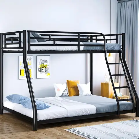 Metal Bunk Bed, Twin Over Full Bunk Bed with Safety Guardrail and Ladder, Heavy Duty Bunk Beds Twin Over Full Size, Customized