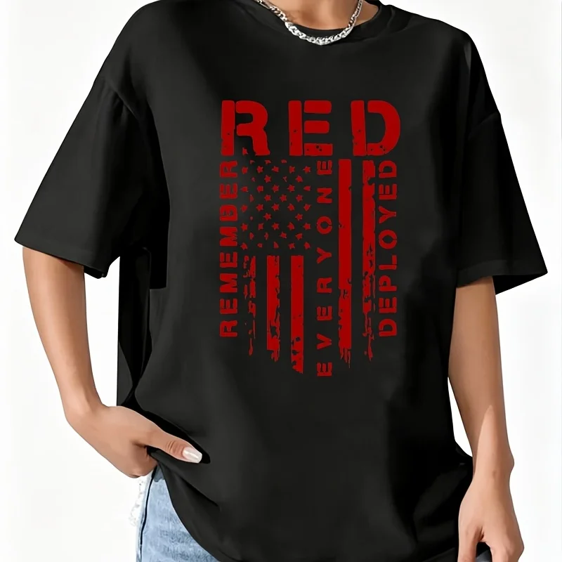 Remember Everyone Deployed Women's 100% Cotton T-Shirt Short Sleeve Top Casual Round Neck Fun Print Tee S-5Xl