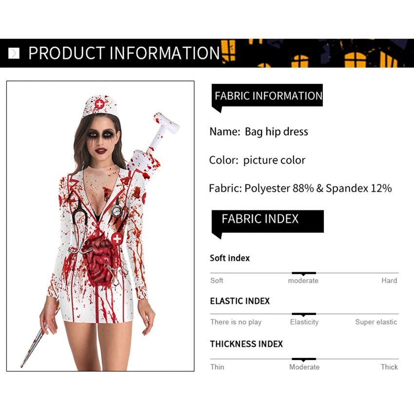 Scary Nurse Dress Bloody Women Skeleton Skull Horror Terror Halloween Costume for Women Ghost Carnival Masquerade Disguise