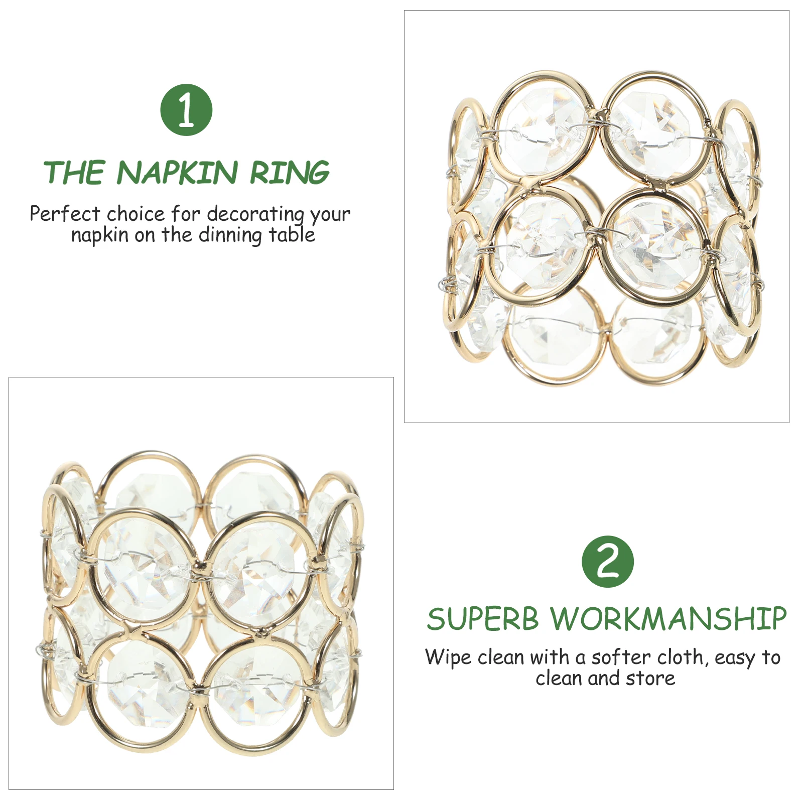 

2 Pcs Holder Napkin Button Ring Napkins Rings Simple and Stylish Crystal Buckle Dining Room Table Decor