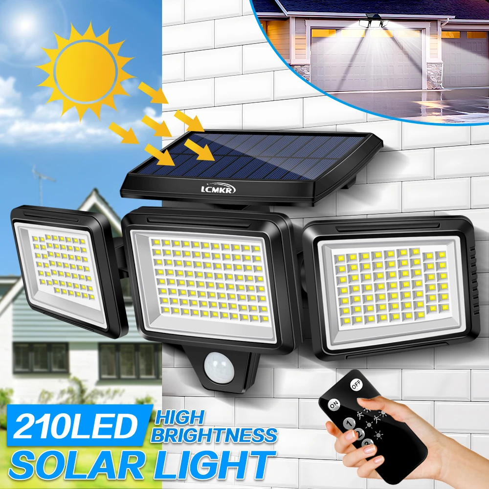 

1/2 шт. уличные солнечные фонари, 210 светодиодных фонарей безопасности с датчиком движения, водонепроницаемость IP65 для крыльца, гаража, входа в двор, патио