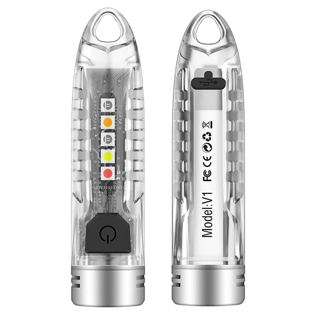 Mini Flashlight Multiple Modes Torch Power Outdoor Lamp Key Chain Rechargeable Bright Strong Hiking Running Camping