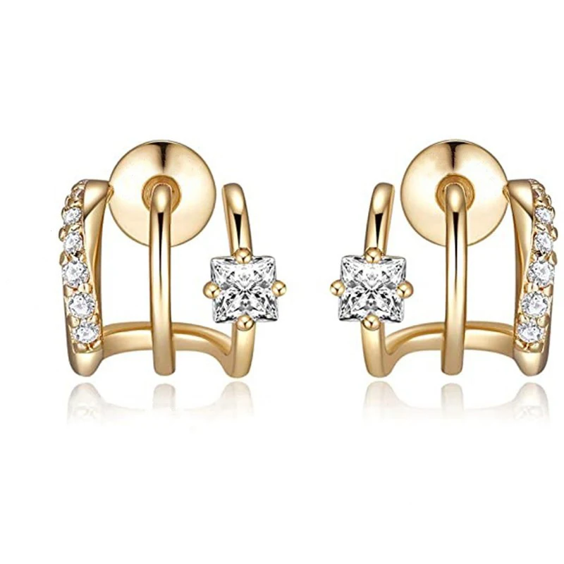 Huitan Newest Claw Design Stud Earrings Women Paved Princess Square Cubic Zirconia Fashion Versatile Female Ear Piercing Jewelry