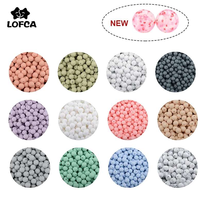 LOFCA 12mm Round Shape 50pcs/lot Silicone Teething Beads For DIY Nursing Necklace Food Grade Chew Beads