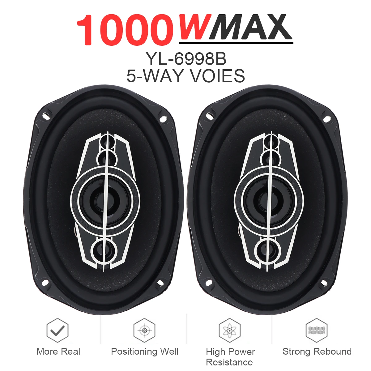 

2pcs 6x9 Inch 1000W 12V 5 Way Car Coaxial Auto Music Stereo Full Range Frequency Hifi Speakers Non-destructive Installation