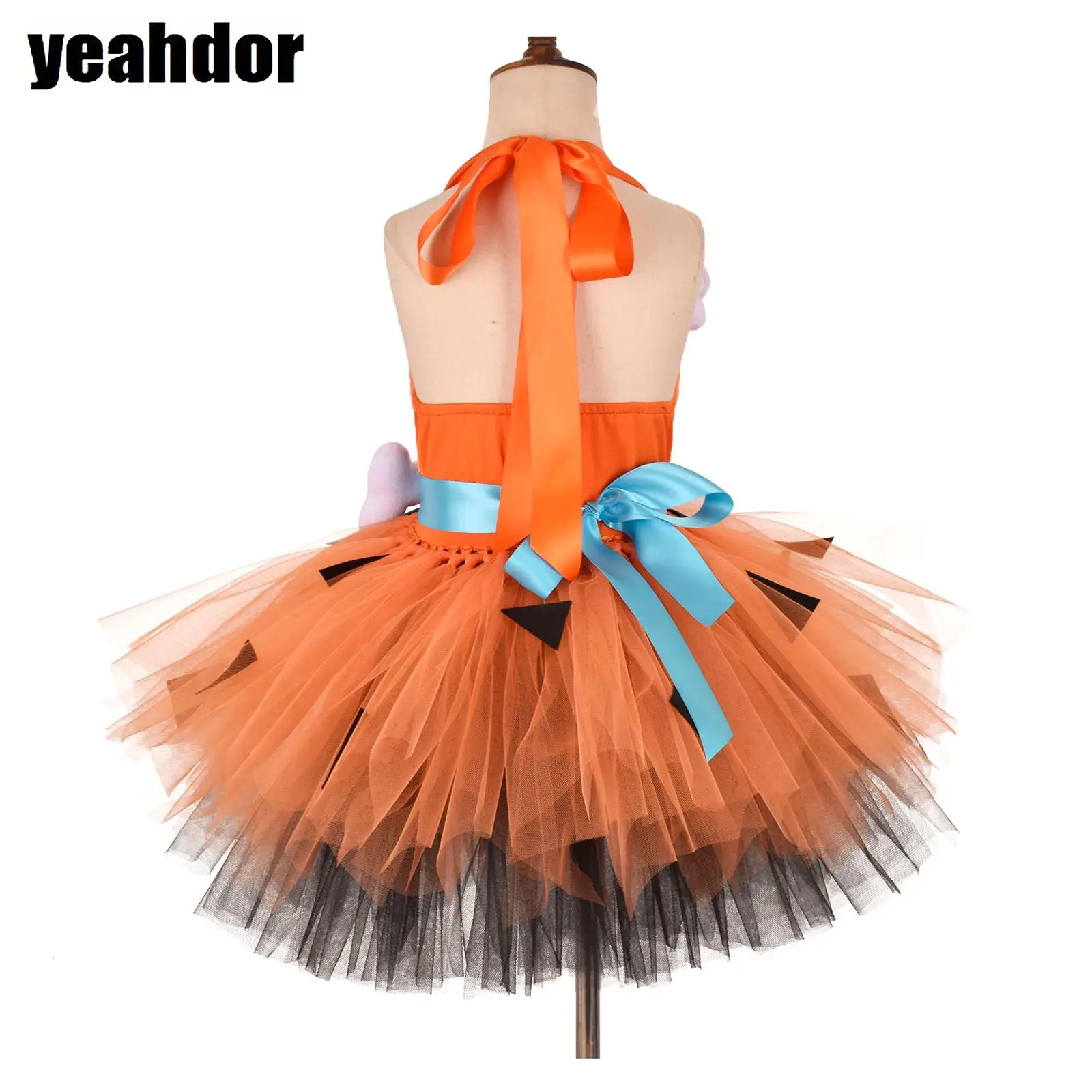 

Girls Halloween Caveman Dress with Bowknot Headwear 3D Bone Tulle Tutu Dress Halloween Cosplay Caveman Cavegirl Stone Age Outfit