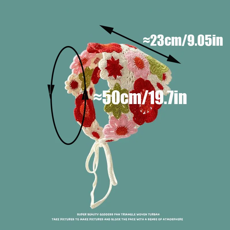 Korean Sweet Cute Handmade Crochet Hollow Triangle Headband Towel Women Spring and Summer Travel Literary Photo Hair Scarf image 6