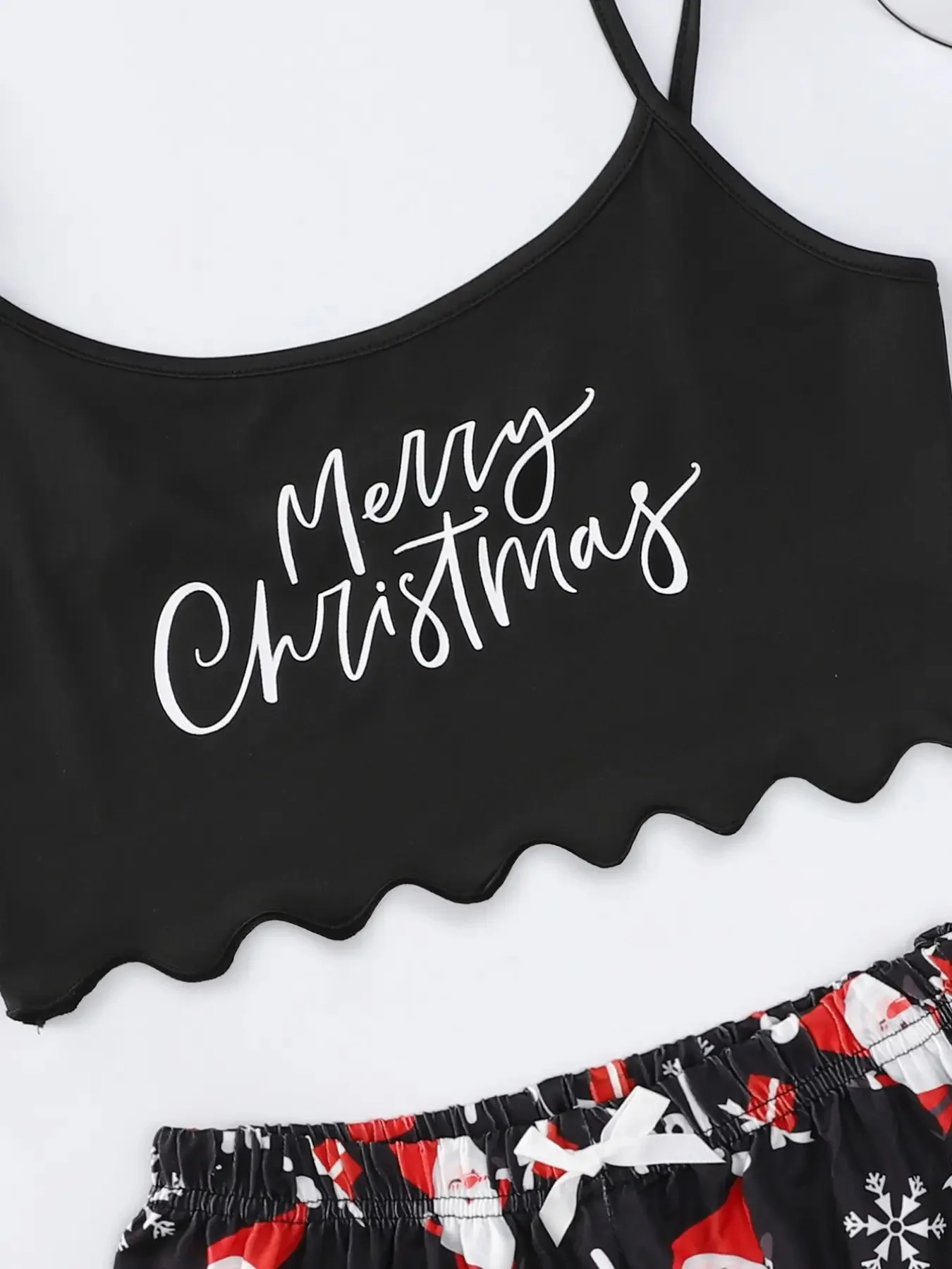 Women\'s 2pcs Cute Soft Comfy  Christmas Sexy Sleepwear  Santa Print Sleeveless  Cami Top & Shorts Homewear Pajama Set Loungewear