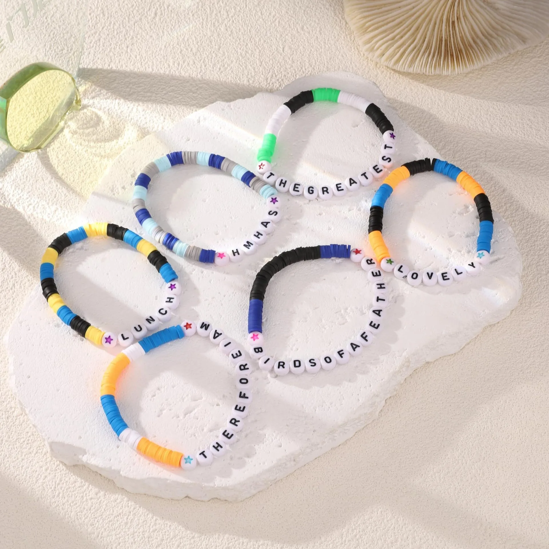 6pcs Billie Tour  Friendship Bracelets Concert Outfit Gifts for Women Bohemian Colored Polymer Clay Slice Gold Bead Bracele