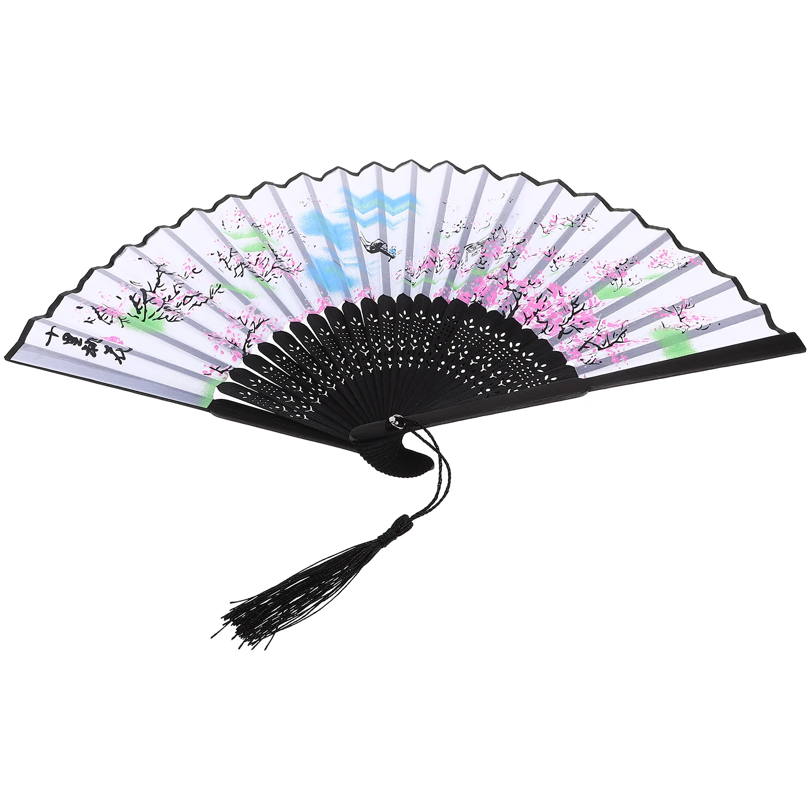 

1 Bamboo Cloth Adornment Fan Retro Style Chinese Foldable Dancing Decoration Prop Lightweight Sturdy Portable Photo Performance