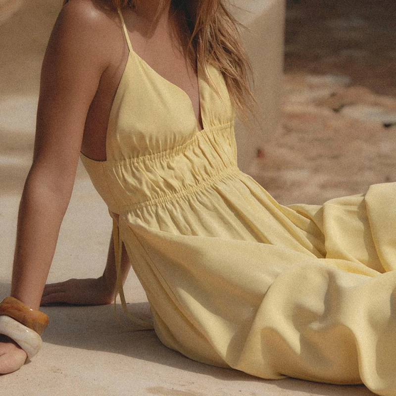 Z Women's Faionable V-ne Midi Dr Draped Sle Summer New Arrival Svel Polyester Fabric Gown Ele Dr