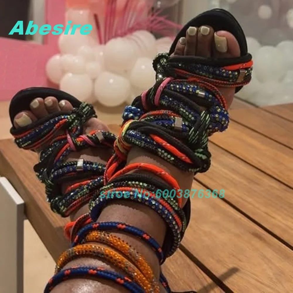 Mixed-Color Ankle-Strap Stiletto Heels Sandals Open Toe Colorful Lace-Up Women's Sandals Gladiator Y2K Festival Party Shoes