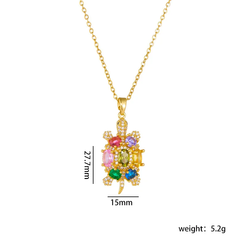 Colorful Zircon Cute Tortoise Pendant Necklaces for Women Girls Stainless Steel Trendy Romantic Jewelry Accessories Gifts