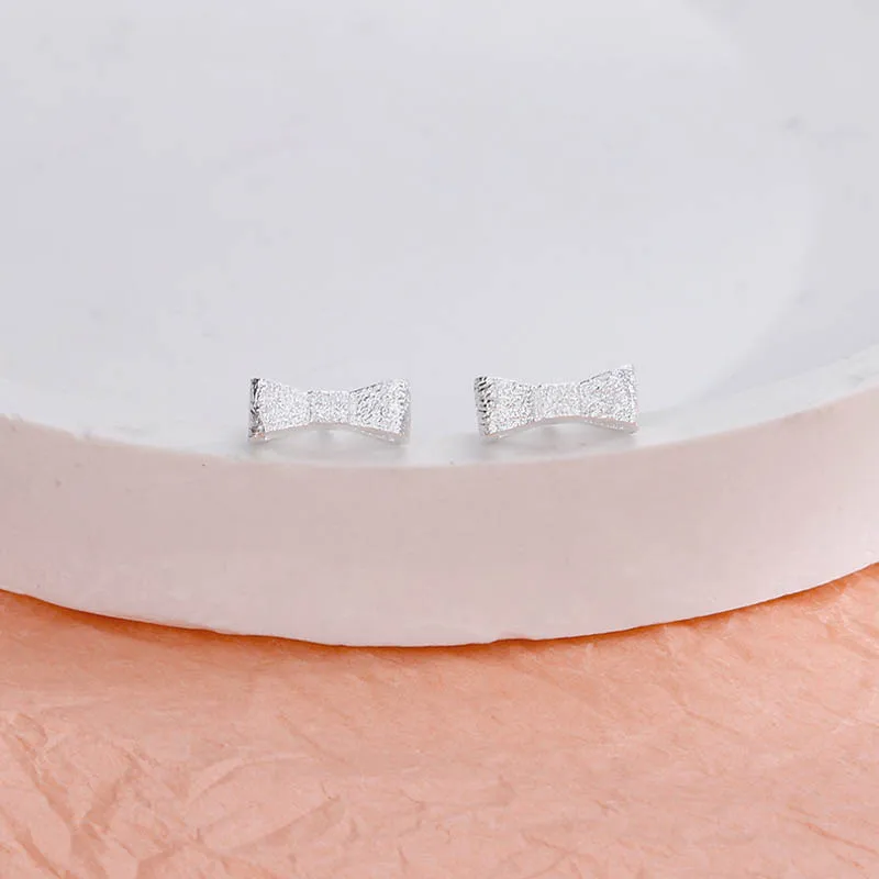 Frosted Bow Stud Earrings for Women Stylish Birthday Gift Silver Plated Jewelry Accessory for Ladies And Girls