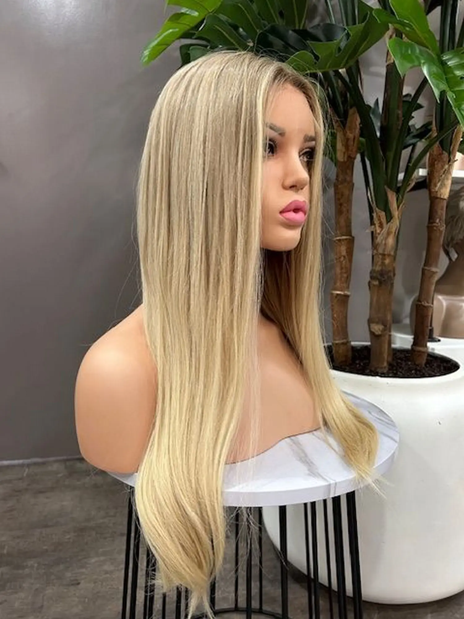 20 Inches Ombre Light Blonde Synthetic Lace Top Wigs Natural Straight Soft High Quality Heat Resistant Fiber Wigs On Clearance