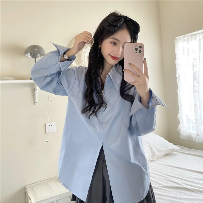 

Мягкая однотонная женская кофта с длинным рукавом и молнией, новая осенне-зимняя модель в корейском стиле, свободный крой, с воротником