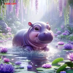 Huacan DIY Diamond Painting Hippo New Collection Full Diamond Mosaic Flower Craft Kits Home Decor Handmade Gift