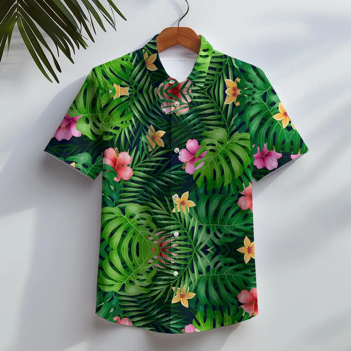 Hawaiian Shirt Men Beach Casual Short Sleeve Button Down Shirts Tropical Leaf Floral 3D Printed Clothing for Summer Vacation