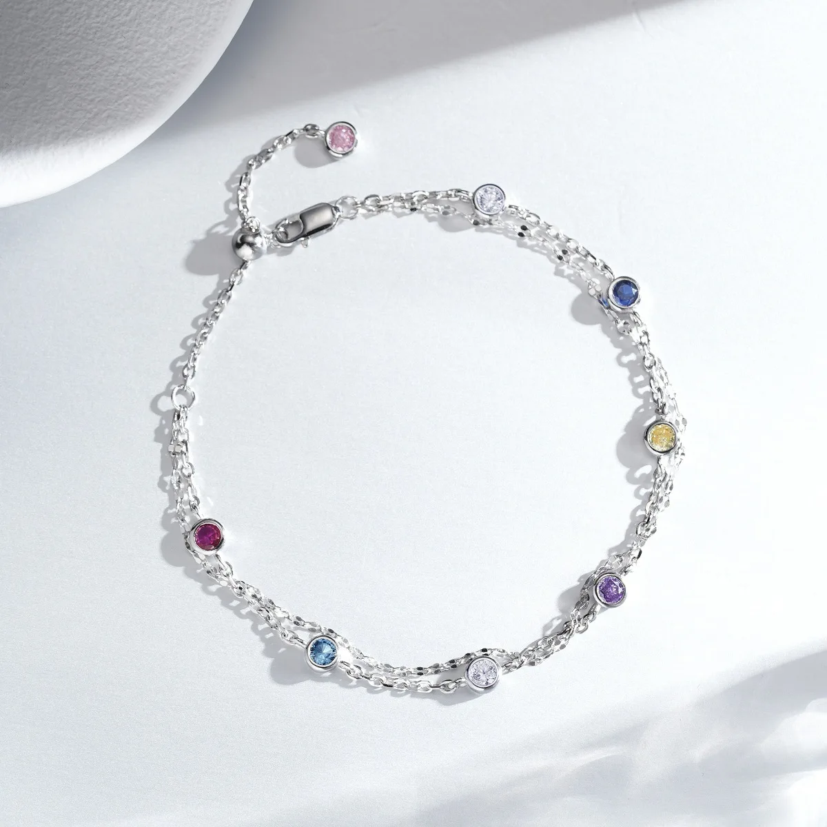 PT950 platinum bubble bracelet for women, double chain, double-layer links, rainbow-colored fruit-shaped  links