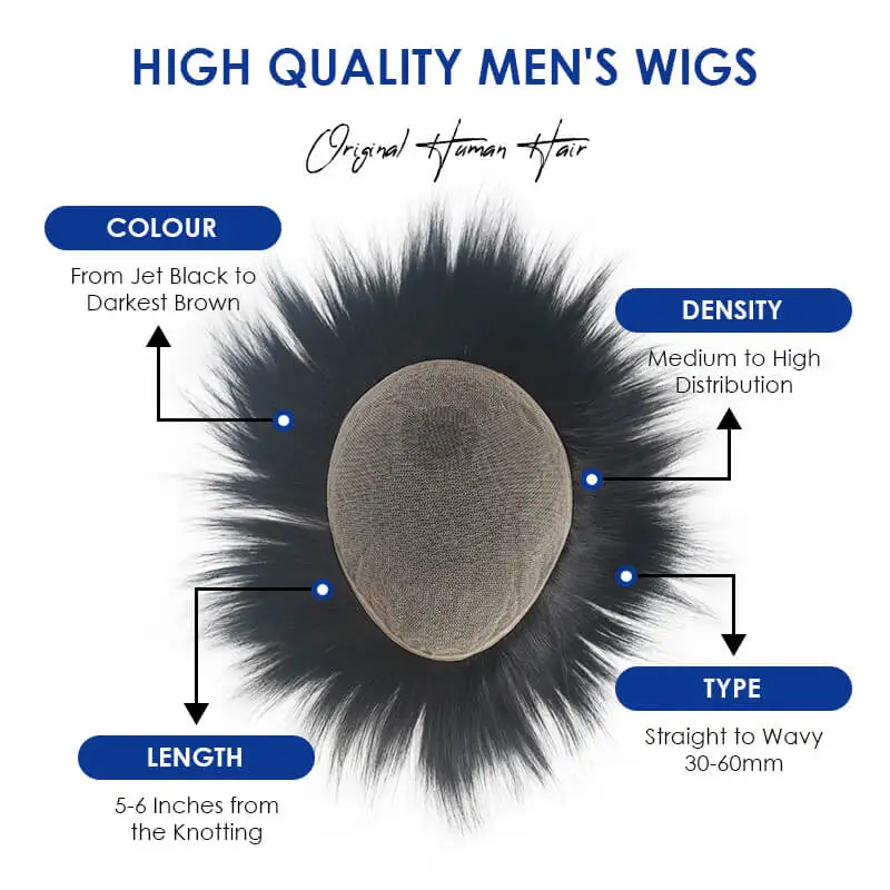 Full Lace Men Toupee Natural Hairline Human Hair Replacement System Unit Wig Invisible Breathable Hair Toupee Men Wig For Men