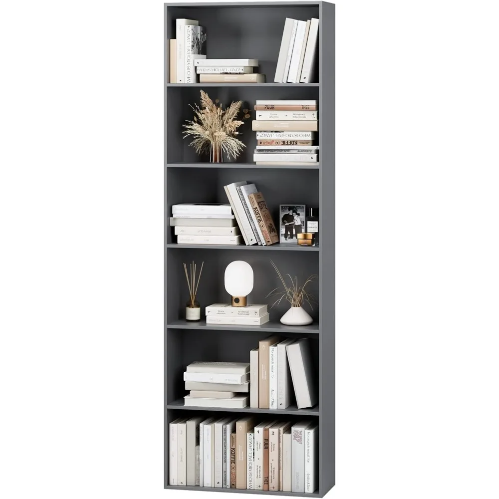 

6-Tier Open Bookcase and Bookshelf, Freestanding Display Storage Shelves Tall Bookcase for Bedroom, Living Room and Office, Dar