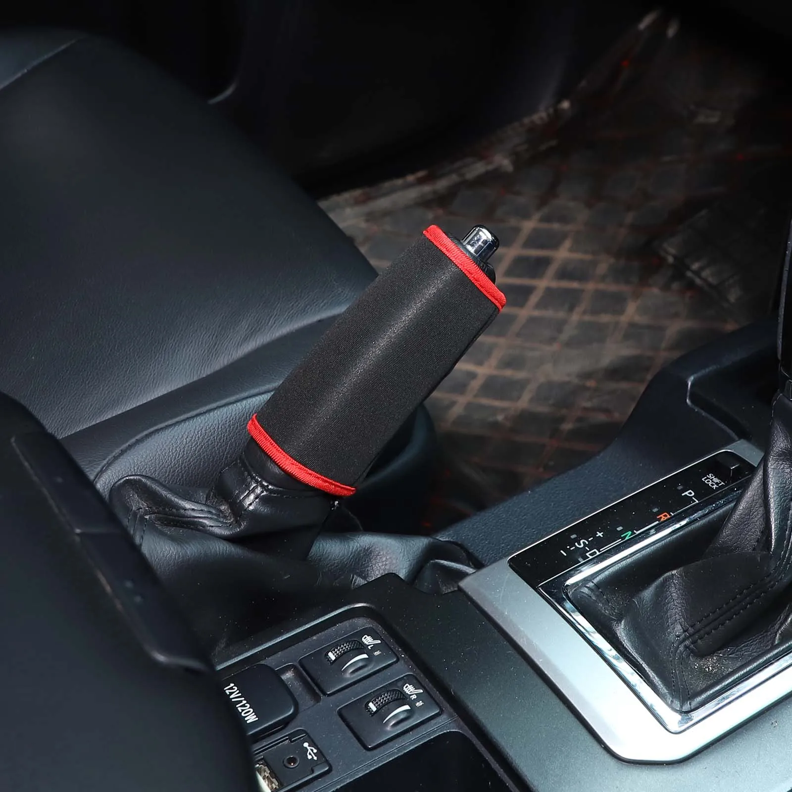 لتويوتا لاند كروزر برادو FJ 150 2010-2018 الجلود والقماش الأسود فرملة اليد الغطاء الواقي اكسسوارات السيارات #6