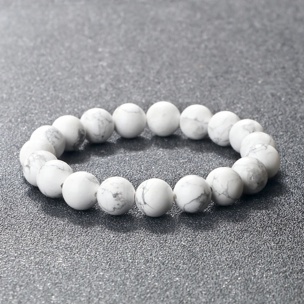 Natural White Howlite Real Stone Bracelet 6/8/10mm Beads Bracelets For Women Men Energy Yoga Stretch Bracelet Meditation Jewerly