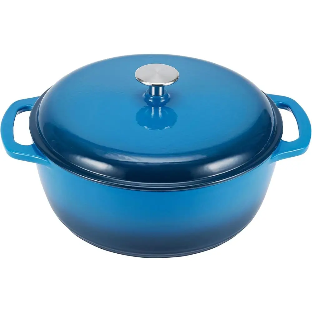 

Чугунная жаровня с крышкой, эмалированная, круглая, с двумя ручками, усиленная, среднего размера, 6-квартовая, синяя