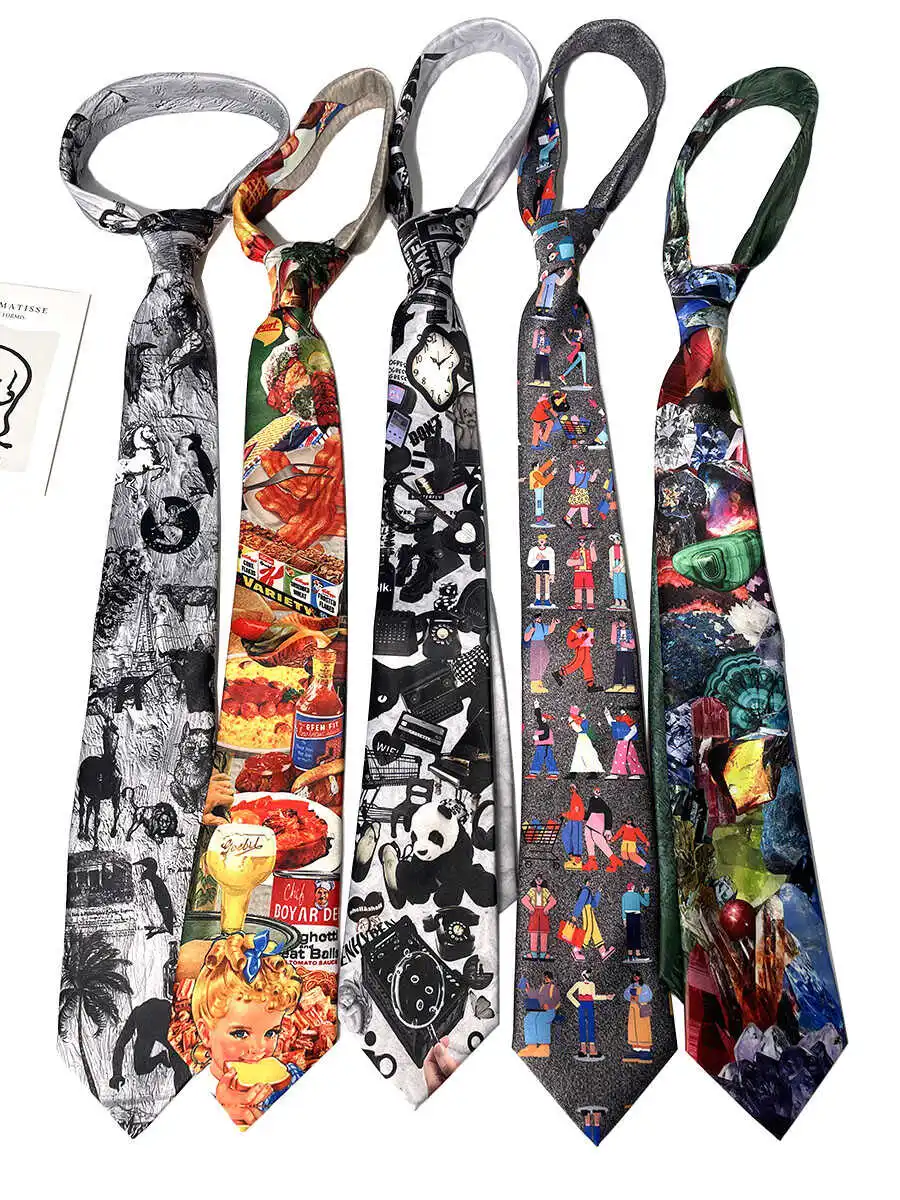 

Персонализированный забавный галстук из полиэстера с шелковым принтом, широкая версия, мужской и женский галстук на шею, повседневный костюм, универсальный модный галстук