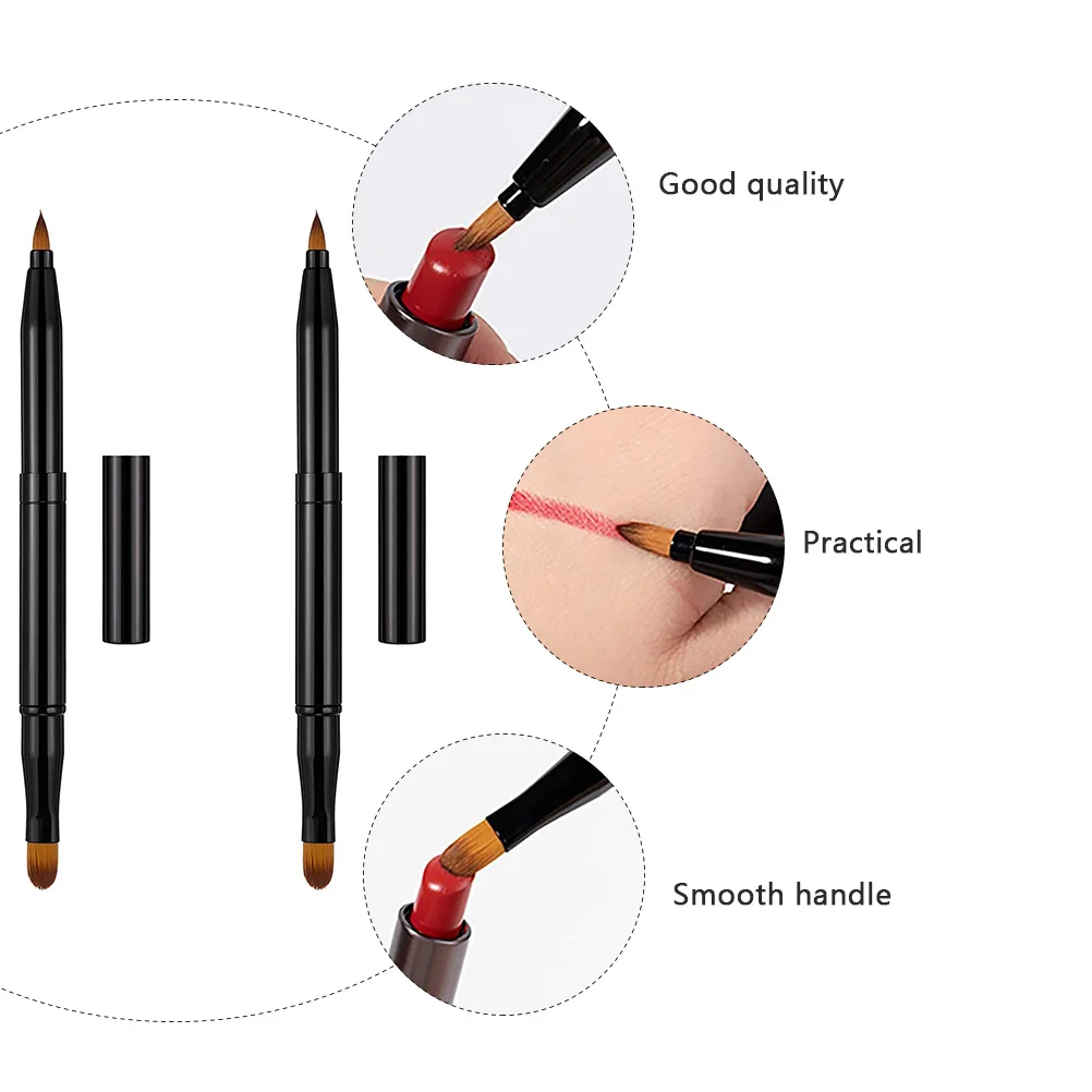 2-teiliger doppelköpfiger Make-up-Pinsel, einziehbares Dual-Purpose-Lippen-Eyeliner-Werkzeug, glatter Griff für den täglichen, professionellen Einsatz, tragbar