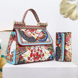Luxury Women Bags Leather Vintage Painting Art Purse Handbags Girl Shoulder Bag Fashion Cross Body Messenger Bag Female Totes
