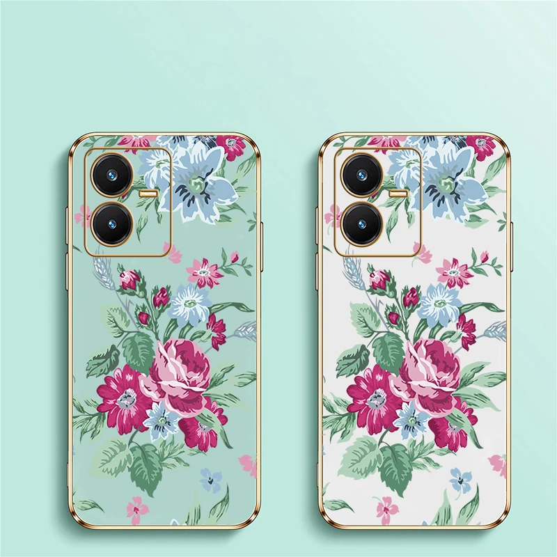 زهرة لينة سيليكون جراب هاتف ل Vivo Y21 Y21E Y21S Y21A Y20i Y20A Y20G Y20 2021 Y18 Y17S Y16 الفاخرة تصفيح غطاء من البولي يوريثان #6