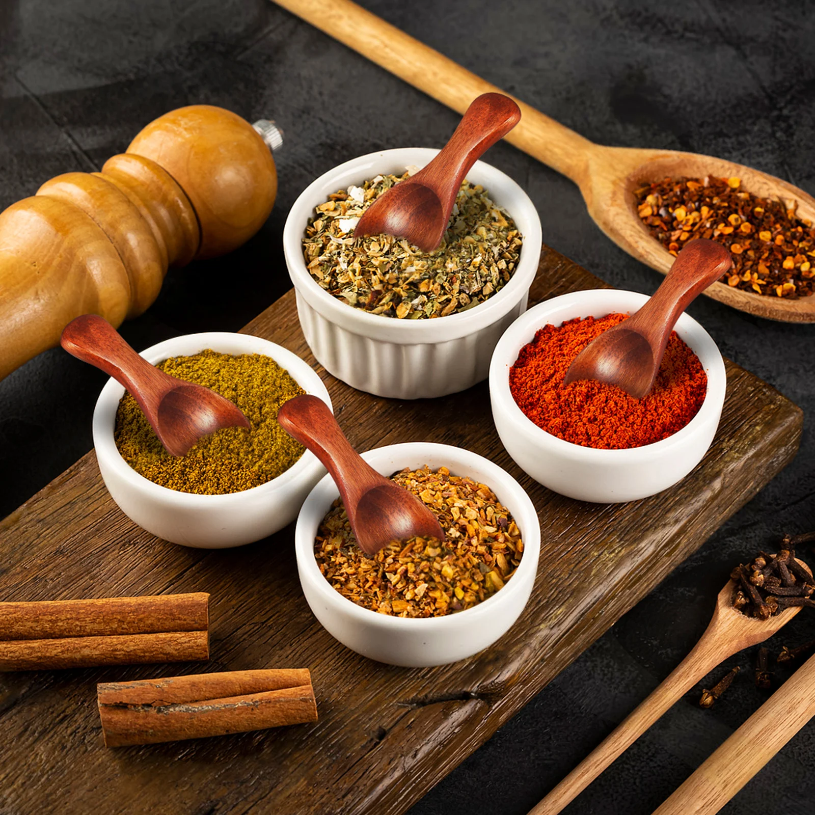 

6pcs Mini Wooden Spice Spoons Set Natural Condiment For Kitchen Small Wood Utensils Ergonomic Design Easy Clean Serving