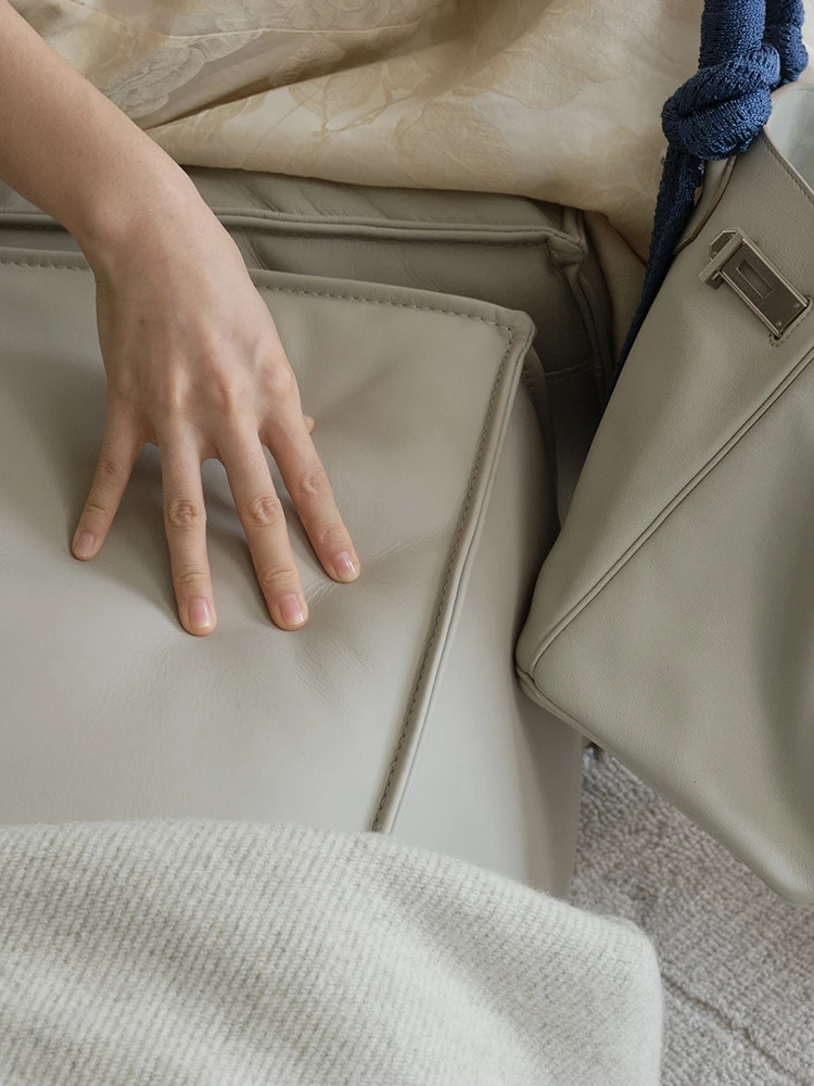 Calfskin floor-to-ceiling sofa "glacier gray" fre e combination module s ofa