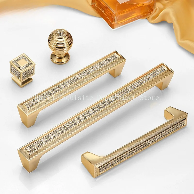24K Real Gold Sliver Crystal Drawer Cabinet Pulls Kitchen Handles Diamond Wine Wardrobe Decotation Furniture Knobs