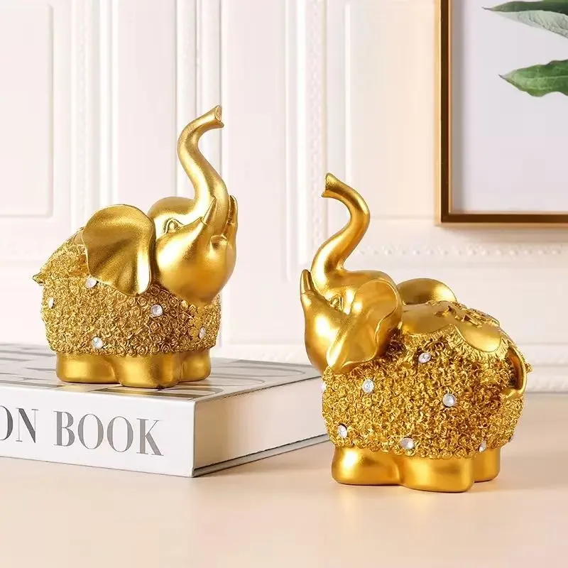 Lucky Golden Elephant Living Room Decorations TV Cabinet Home Decoration Luxury Home Decor Gifts Aesthetic Room Decor Christmas