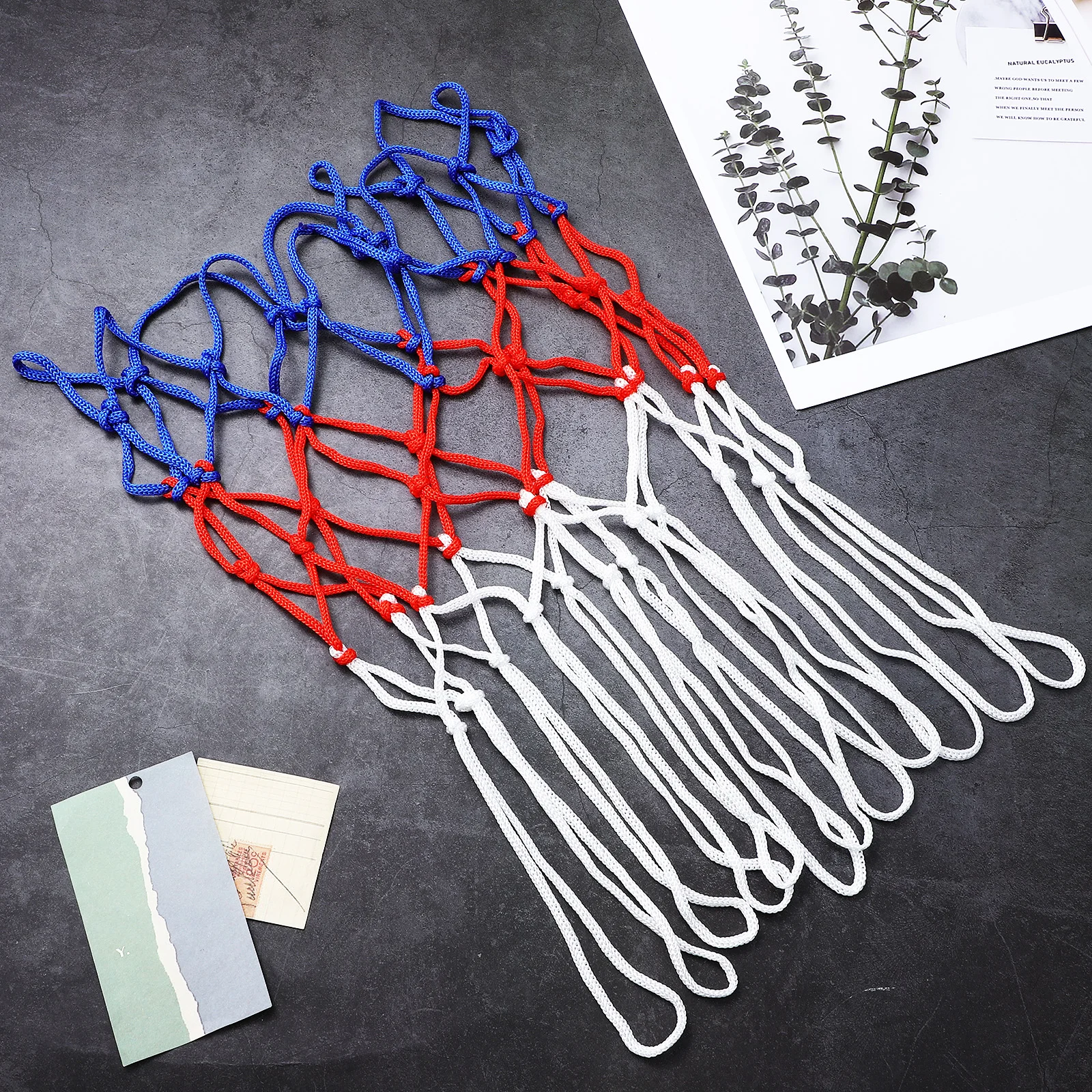 Kit de red de baloncesto, 2 uds., blanco, rojo, azul, 50cm, 12 anillos, nailon duradero, aro de práctica para interiores y exteriores, accesorios de repuesto