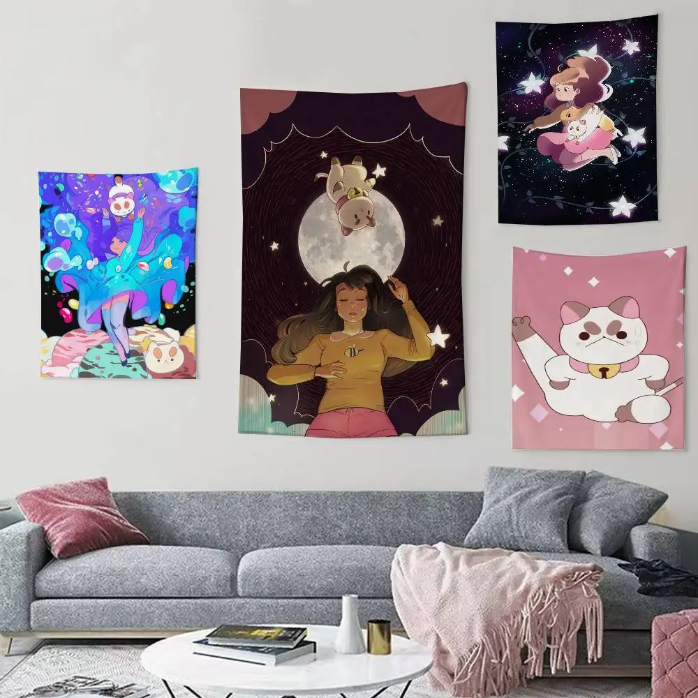 

Cartoon Bee and P-PuppyCat Flags Wall Hanging Background Art Banner for Bedroom Home Outdoor Decor