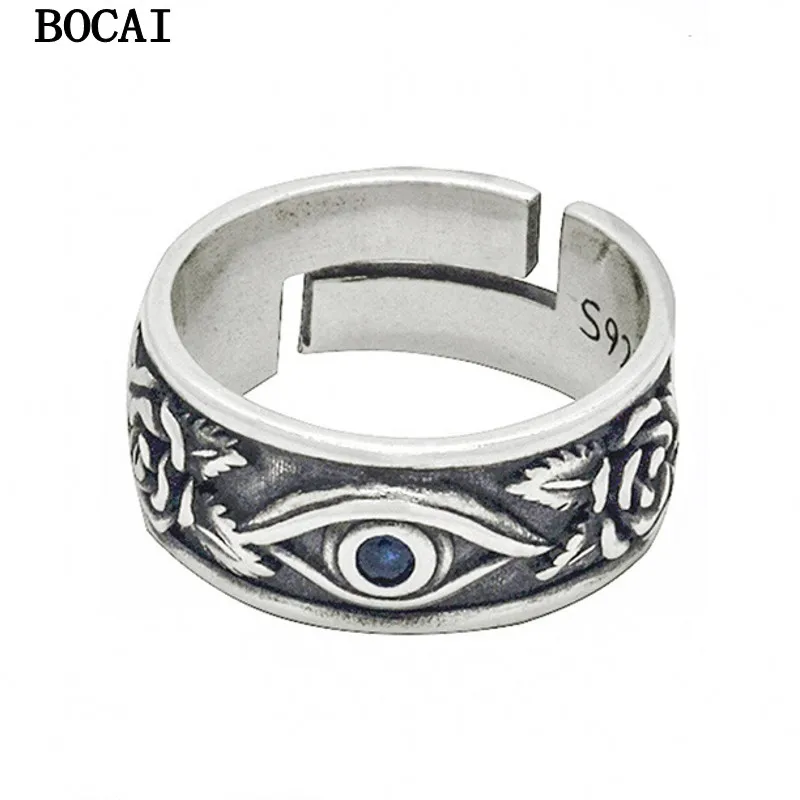 BOCAI New S925 Sterling Silver Retro Personalized Fashionable Hip-hop Rose Devil's Eye Ring Men's And Women's Gift