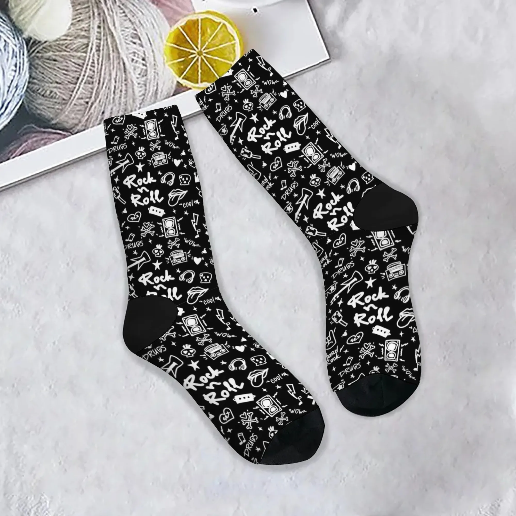 Rock Roll Graffiti Socks Smooth Reinforced Toe No-pilling Men's Socks Commuting City Walk Music Festivals Edgy Compression Socks