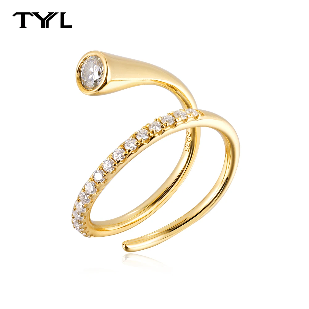 

TYYL многослойное регулируемое открытое кольцо с муассанитом для женщин, серебро 925 пробы, нежные ювелирные изделия, позолоченные 18 карат, свадебные кольца с бриллиантами для ногтей