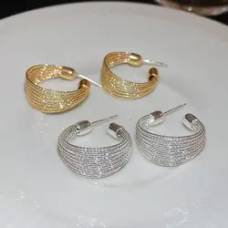 925 Silver Needle Gold Color Geometric Coil Earrings For Women Metal Earing Jewelry 2026 Trending New Women's Hoop Earrings Gift