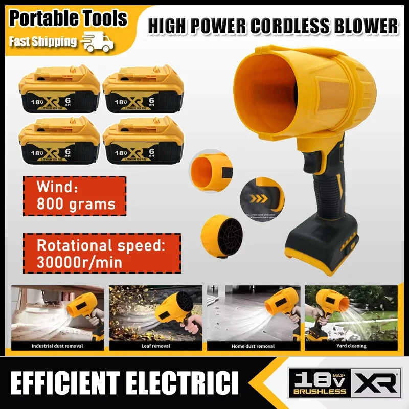 

30000RPM Air Blower Cordless Turbo Fan Handheld Violent Fan Dryer 20V Rechargeable Dust Blowing Tool For Dewalt 18V Battery