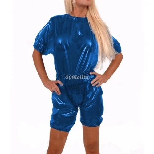 

costume partyLatex Rubber Lady Sexy Jacket and Pants Set Lantern Sleeve Suits Size XS-XXLcosplay