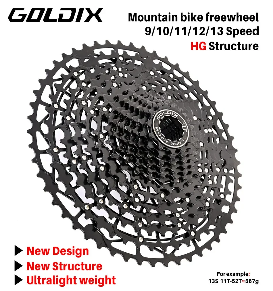 GOLDIX für Mountainbike Ultraleichte Fahrradkassette Freilauf aus Kohlenstoffstahl HG-Struktur 9/10/11/12/13-Gang – Detail 1