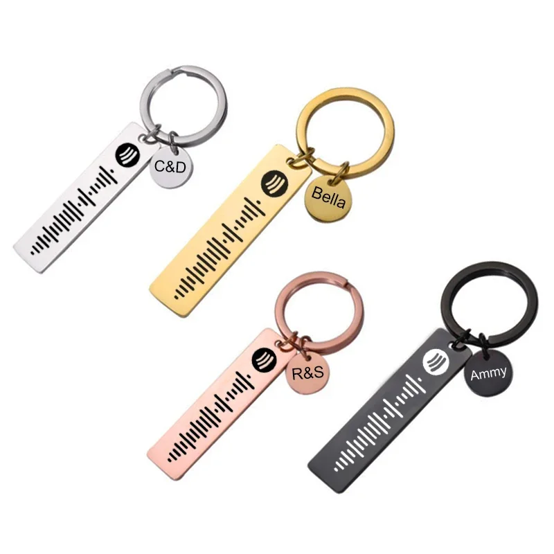 Stainless Steel Personalized  Spotify Keychains Custom Engrave Initial Music Scan Code Keyrings for Couple Lover Key Chain Gift