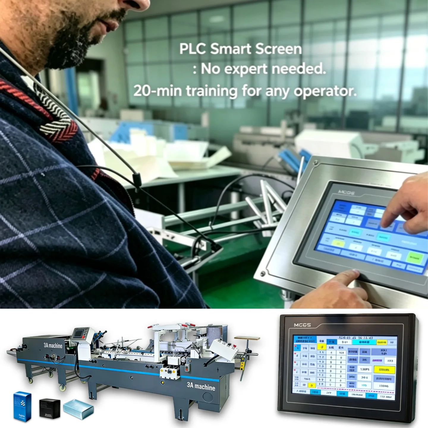 Min-500 Intelligent PLC Controlled Electric Cold Glue Automatic Folder Gluer with Auto Speed Synchronization