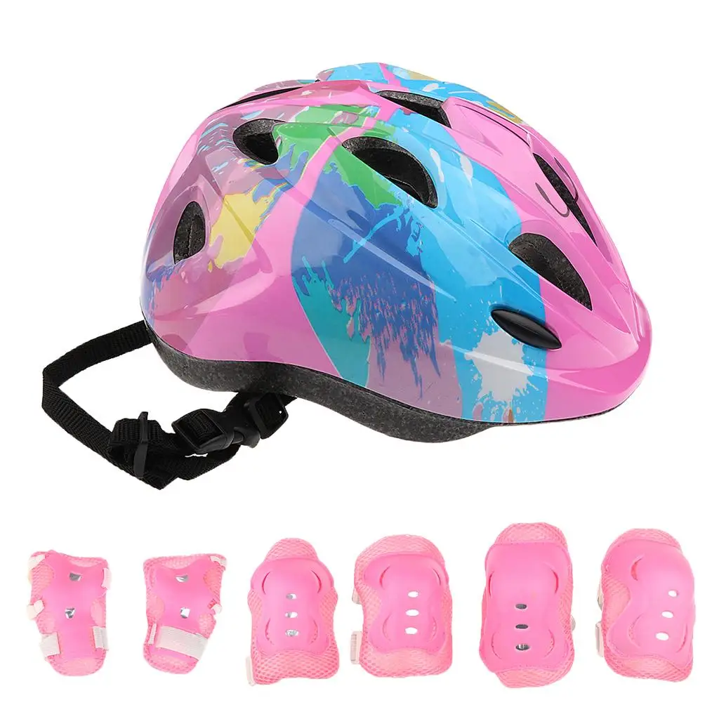 Kids 7 Pieces Outdoor Sports Protective Gear - Boys Girls Child Bicycle Cycling Skate Adjustable Helmet Set - Various Colors